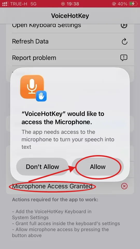 iOS микрофон рұқсаты диалогы