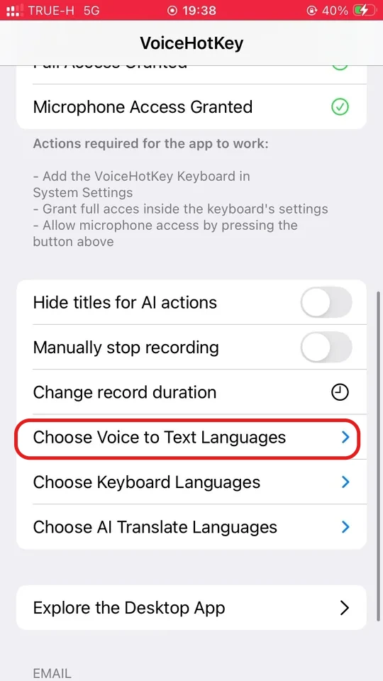VoiceHotKey параметрлер опциялары