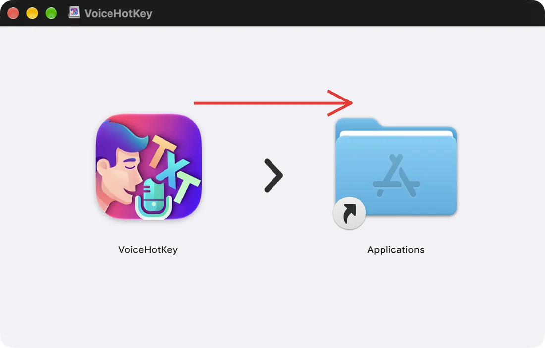 VoiceHotKey белгішесін Applications қалтасына сүйреу