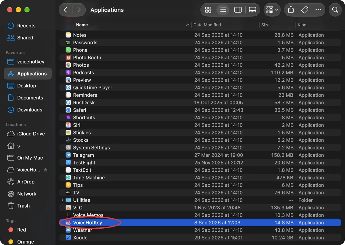 Applications қалтасындағы VoiceHotKey