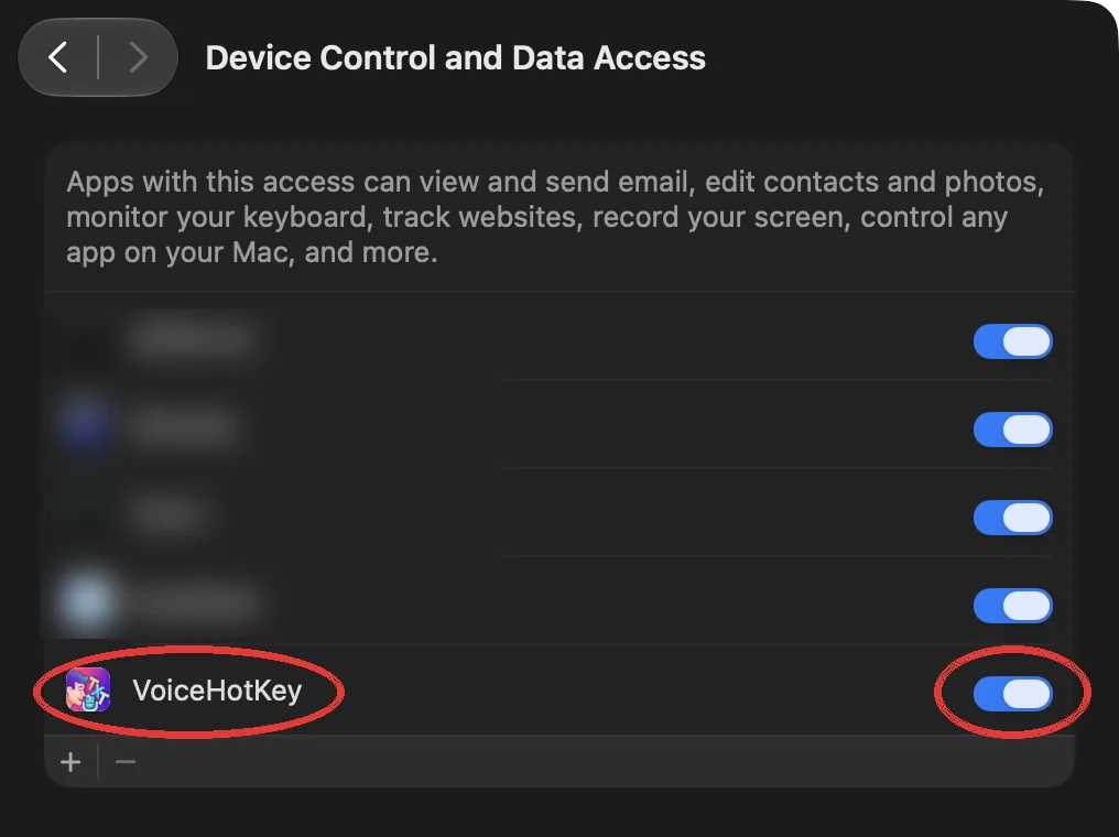 Жүйе параметрлерінде VoiceHotKey қосылған